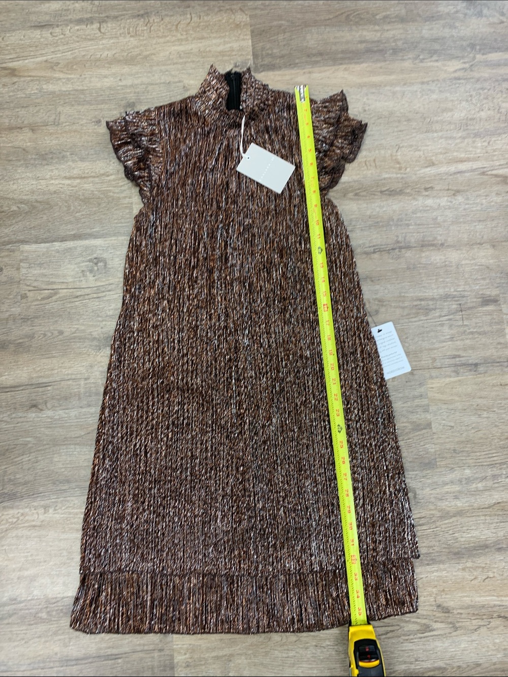 Chelsea28 Shimmery Copper Brown Ruffle Sleeve Dress